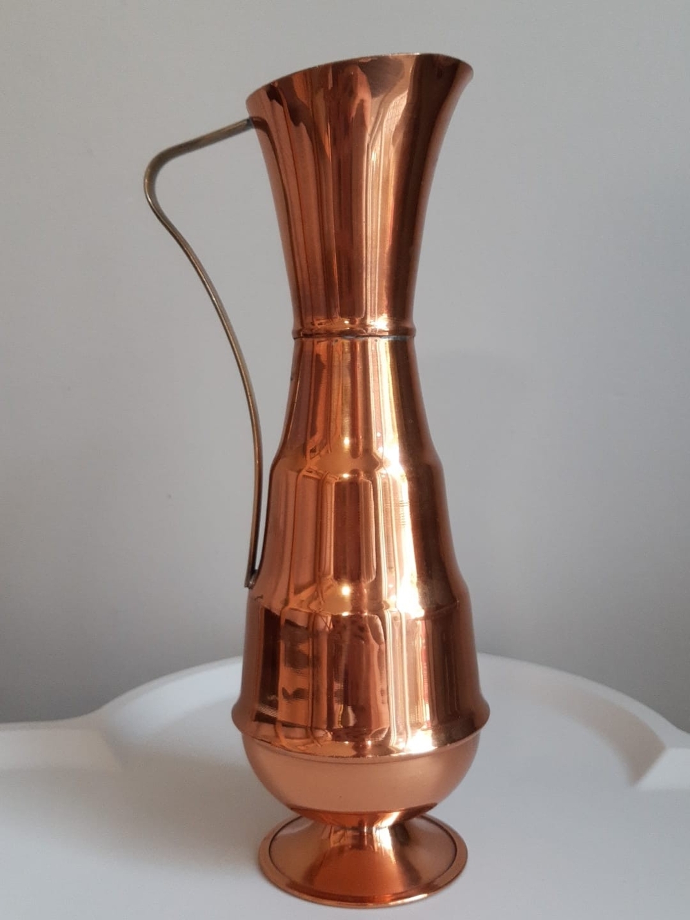 Vintage Copper Pitcher Vase with Curved Brass Handle